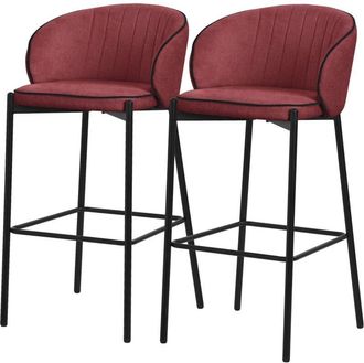 ML Design Ml-design 2x Taburetes De Bar Rojo Con Tapizado De Tela 76cm De Altura Sillas Con Estructura Met&aacute;lica, Asientos De Cocina Con Respaldo Y Reposap&iacute;es, S
