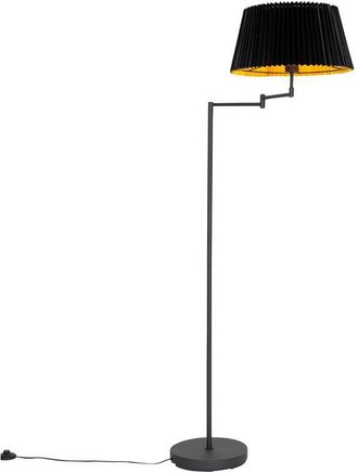 QAZQA Lampada da terra con paralume ladas - Classico - Acciaio,Tessuto - Nero/Oro/Ottone - Oblungo Max. 1 x Watt - Qazqa