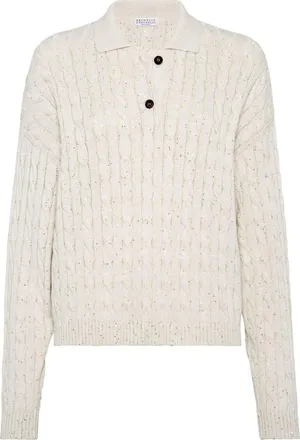 Brunello Cucinelli sequin-embellished cable-knit jumper - women - Polyester/Cotton - L - Neutrals