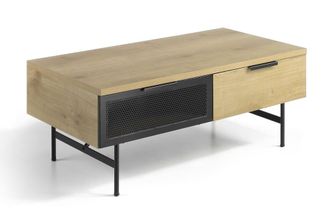 Pondecor Interiorismo Mesa de centro Cooper patas met&aacute;licas negras y MDF chapado roble