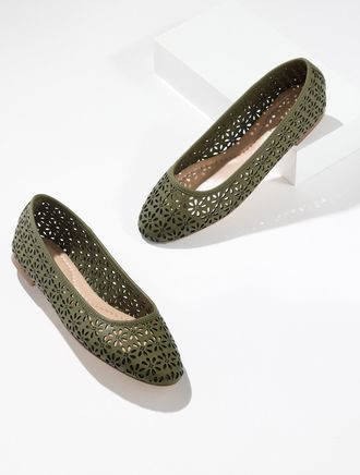 Talbots Ansly Perforated Nappa Ballet Flats - Olive Leaf - 10 1/2 M Talbots