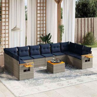 vidaXL Set De Sof&aacute;s De Jard&iacute;n 11 Pzas Y Cojines Rat&aacute;n Sint&eacute;tico Gris Vidaxl