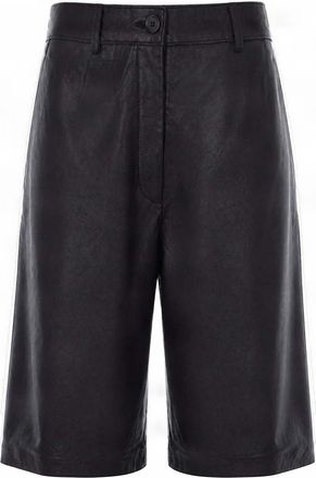 P.A.R.O.S.H. Dark Brown High-Waisted Lambskin Leather Shorts