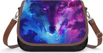 Generic The Wolf in A Galaxy Crossbody Bags for Women Shoulder Messenger Bag Purse Handbags