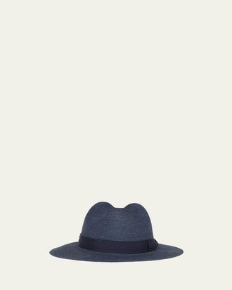 Giorgio Armani Mens Jute Ribbon-Band Fedora Hat