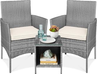 Best Choice Products 3-Piece Outdoor Wicker Conversation Patio Bistro Set, w/ 2 Chairs, Table