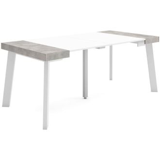 Skraut Home Skraut Home - Mesa Consola Extensible, Mesa Comedor Plegable, 180, Para 8 Comensales, Patas De Madera, Estilo Moderno, Blanco Y Gris Cemento