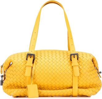 Bottega Veneta Pre-owned Shoulder Bags, female, Yellow, Size: ONE SIZE Pre-owned Woven Leather Top Handle Satchel Bag with Adjustable Straps