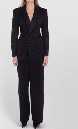 Saint Laurent guipure lace tuxedo jacket structured shoulders
