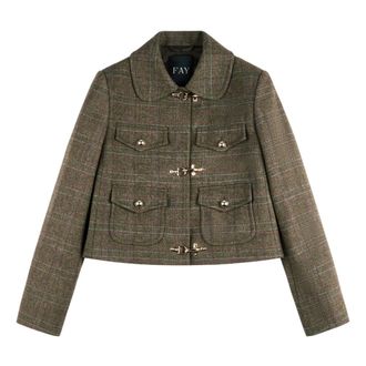 Fay Giacca Bott. Mezza Sfera +3 Ganci - Dames - Jassen - Groen - Maat: L Tweed