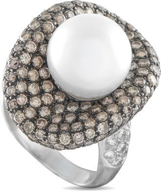 Luxury Bazaar 18K White Gold 2.80ct Diamond and Pearl French Ring MF08-050626