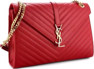 Saint Laurent Classic Monogram Envelope Satchel Matelasse Chevron Leather Large shoulder bag - Rood