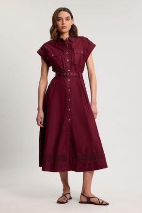 Karen Millen Womens Cotton Sateen With Lace Trim Pocket Detail Shirt Dress - Chocolate - Size 10 UK