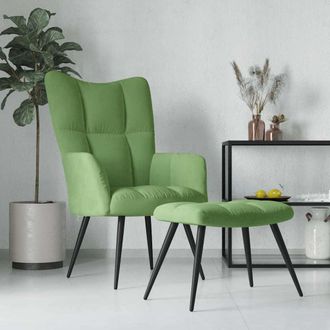 vidaXL Sill&oacute;n De Relax Con Taburete Terciopelo Verde Claro Vidaxl