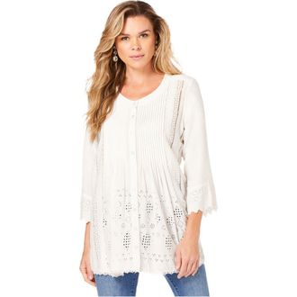 Roaman's Eyelet Big Shirt in White at Nordstrom, Size 12