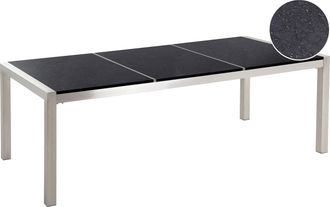 Beliani Mesa De Comedor De Jard&iacute;n Con Tablero De Granito Negro Y Plateado Patas De Acero Para 8 Personas 220 X 100 X 74 Cm Grosseto