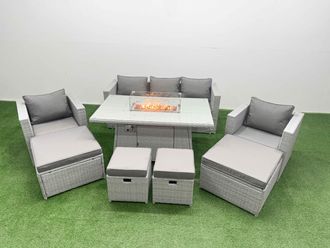 Fimous 9 Seat PE Wicker Rattan Lounge Sofa Sets Outdoor Garden Furniture Set in Light Grey