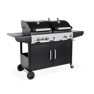 Sweeek Barbacoa de gas 2 en 1, 3 quemadores con 1 fuego lateral, negro