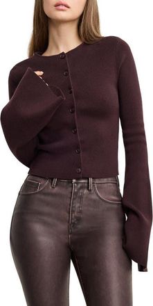 Good American Ribbed Bell Sleeve Cardigan in Bark003 at Nordstrom, Size 5X-Large