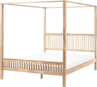Beliani Cama con dosel de madera marr&oacute;n 180x200