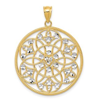 Diamond2Deal 14k Yellow Gold Rhodium Diamond-cut Circle Pendant