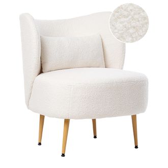 Beliani Beliani - Sill&oacute;n Sal&oacute;n Respaldo Curvo Dise&ntilde;o Glamuroso Tapicer&iacute;a Boucl&eacute; Patas De Metal Madera Clara Blanco Crema Otsby Ii