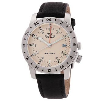 Glycine Airman Vintage GMT Quartz Ivory Dial Mens Watch GL1050