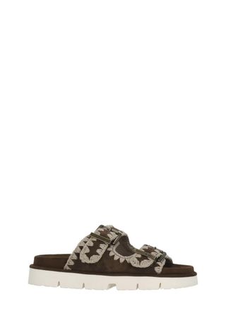 Mou Brown Front Straps Suede Sandals