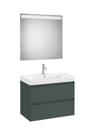 Roca Mueble Lavabo Centrado 800x460 Ona Standard 2 Cajones + Espejo Led Verde Mate
