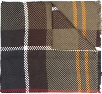 Barbour Geruite Sjaal met Rafelrand - Heren - Wintersjaals - Bruin - ONE Size - Accessoires