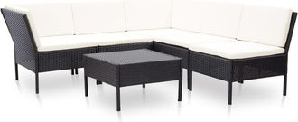 vidaXL Set Muebles De Jard&iacute;n 6 Piezas Y Cojines Rat&aacute;n Sint&eacute;tico Negro