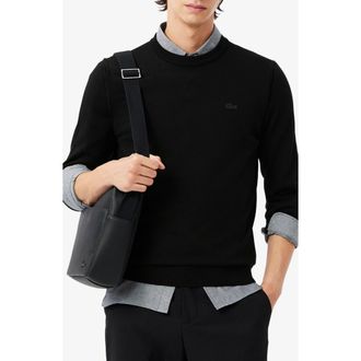 Lacoste Merino Wool Crewneck Sweater in Noir at Nordstrom, Size 6