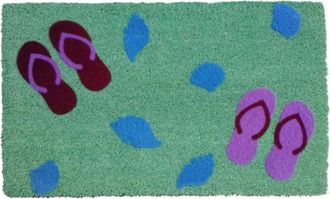Imports Decor Flip Flop Beach Coir Door Mat, Tropical Coconut Fiber Doormat with Non-Slip PVC Backing, Indoor Outdoor Summer Entrance Rug
