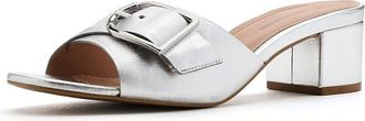 Johnston & Murphy Edith Buckle Slide Womens Sandals Silver Metallic Sheepskin : 7.5 M, Leather