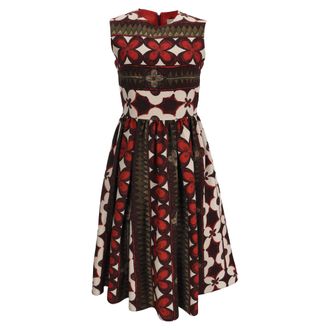 Valentino Valentino midi-jurk met bloemen- en Aztekenprint in veelkleurige wol