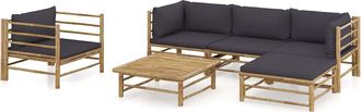 vidaXL Vidaxl - Set De Muebles De Jard&iacute;n 6 Piezas Bamb&uacute; Con Cojines Gris Oscuro