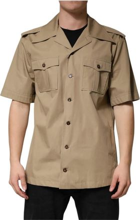 Dolce & Gabbana Pin Up Casual overhemd met korte mouwen - Heren - Korte mouwen Overhemden - Bruin - M - Katoen - Overhemden