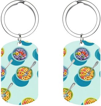 Generic Fruit Loops Cereal Metal Key Chain for Women Mens Keychains Dog Tag Keyring Gift Decoration