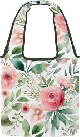 Generic Floral with Leaves Reversible Canvas Shoulder Tote - Double-Sided Print, 12oz Cotton, 27cm Drop, Fold-Flat Bag for Travel, Shopping, Street Outings