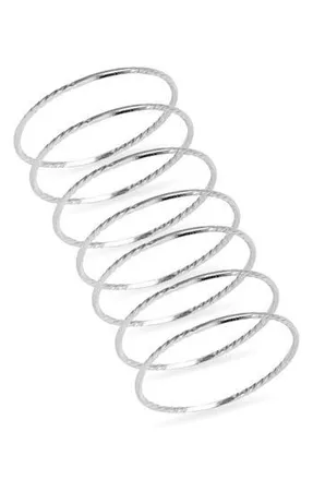 Nordstrom 7-Back Faceted Skinny Ring Stack in Silver at Nordstrom Rack, Size S/m