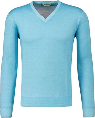 Gran Sasso Breiwerk - Heren - V-hals truien - Blauw - 3XL - Wol - Truien & Vesten
