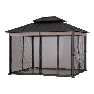 Sunjoy Direct Gazebo In Acciaio Simms Con Zanzariera E Tenda - 300cm X 360cm, Nero