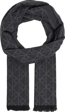 Calvin Klein Tonal AOP Wool LW Scarf - Heren - Wintersjaals - Zwart - ONE Size - Wol - Accessoires