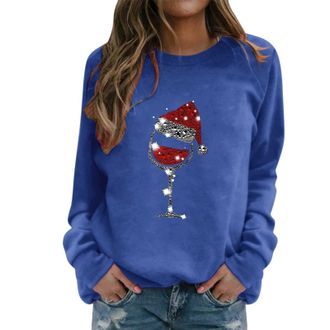 Generic Cute Baggy Christmas Jumper Womens Sweatshirt Crew Neck Long Sleeve Christmas Jumper Casual Christmas Tops Extra Large Womens Sweatshirts (Blue, S)