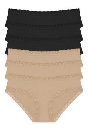 Natori Bliss Supima Cotton Girl Brief 6-Pack in Black/blck/blck/cafe/cafe/cafe at Nordstrom, Size Xx-Large