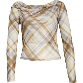 Reformation Elio Cowl Neck Top in Whisper Plaid at Nordstrom, Size X-Small