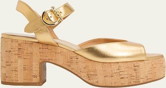 Ferragamo 75mm Nerea Metallic Leather Platform Sandals