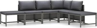 vidaXL Set De Muebles De Jard&iacute;n 6 Pzas Y Cojines Rat&aacute;n Sint&eacute;tico Gris Vidaxl