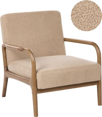 Beliani Sill&oacute;n Moderno De Mediados De Siglo Estructura De Madera Asiento Y Respaldo De Boucl&eacute; Butaca Retro Beige Sennels