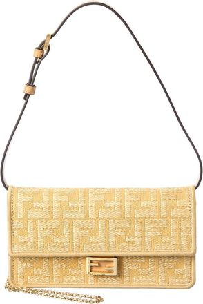 Fendi Fendi Baguette Ff Jacquard Raffia & Leather Wallet On Chain